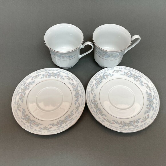 Somerset by NL Excel Cups and Saucer Sets Plates Floral Platinum Trim Lot of 4 - Picture 5 of 8